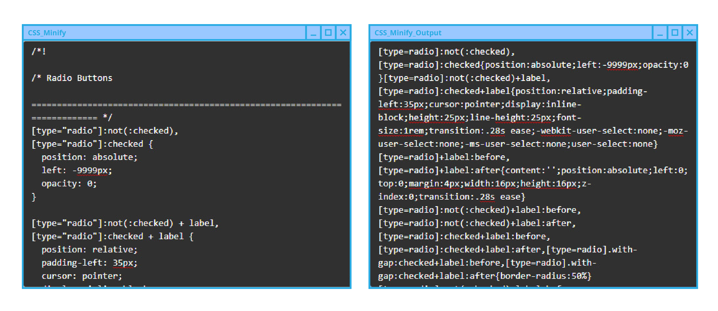 visual example of how to Improve your rankings with minified css files